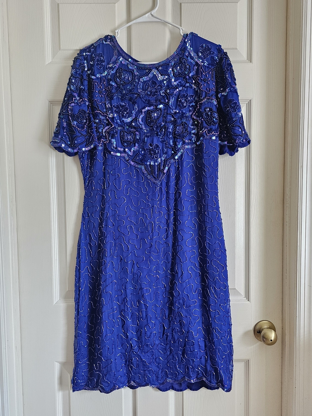 Vintage Royal Feelings Royal Blue Beaded & Sequin Dress | Women's Large